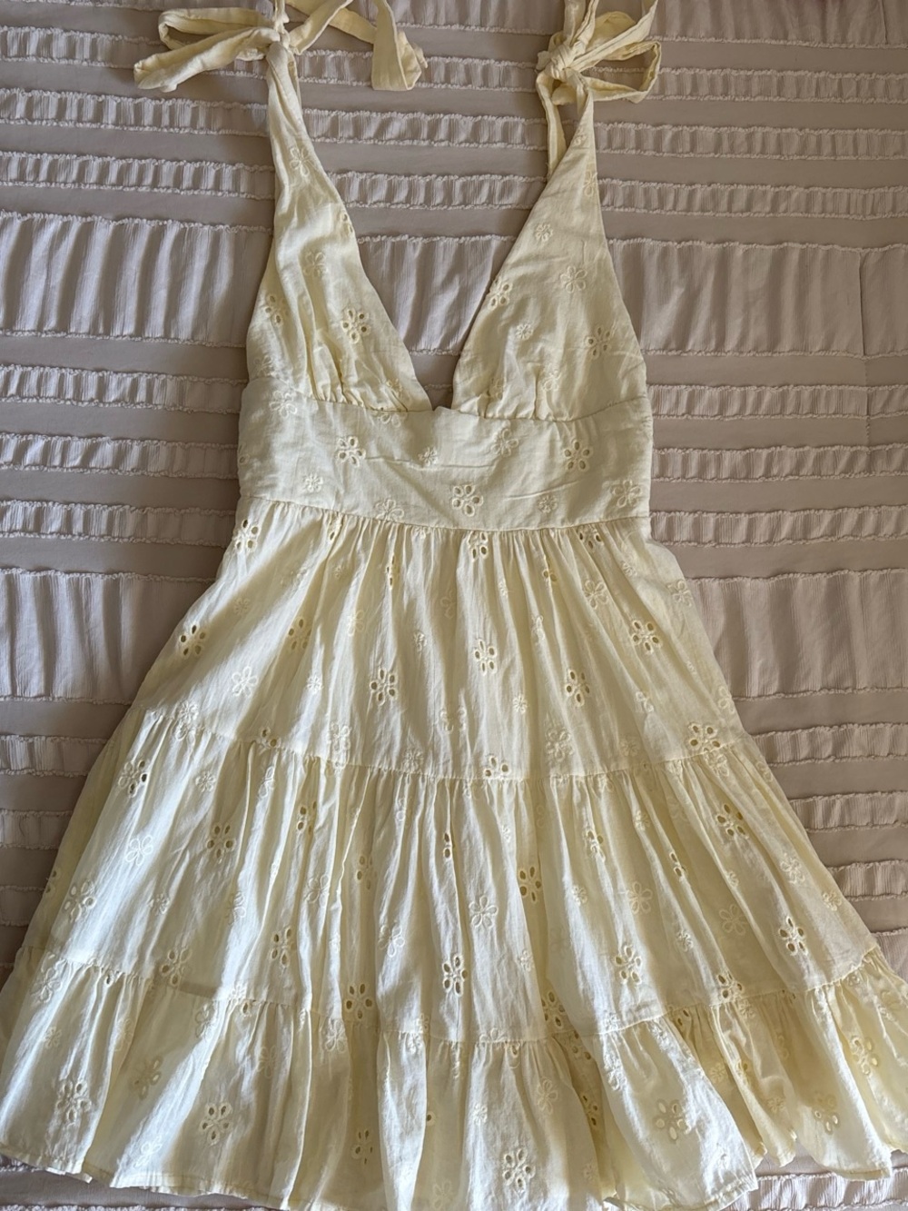 Women's Cream Eyelet Tie-Shoulder Sundress